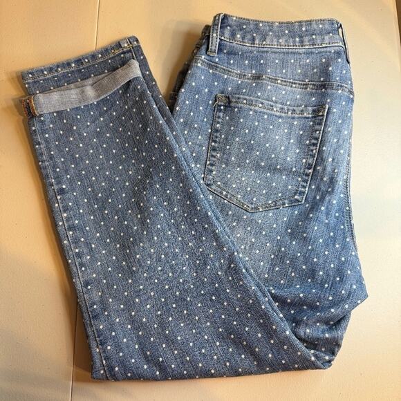 Chico's light blue denim polka dot girlfriend ankle jeans Sz 1 US 8 - Picture 1 of 9